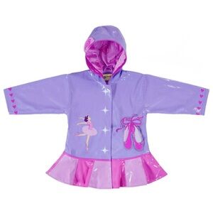 Kidorable Girls Purple and Pink Hooded Raincoat with Ballet Design - size 3T